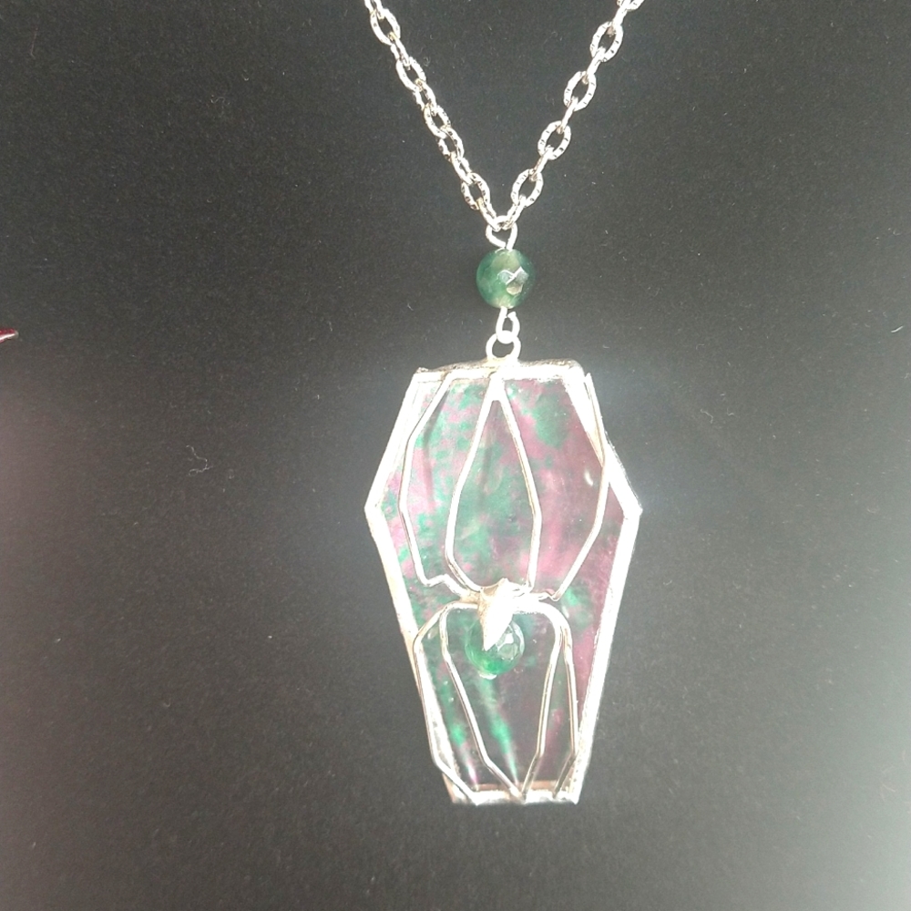 Stained glass spider necklace